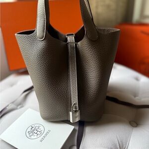Hermes Taupe Leather Tote